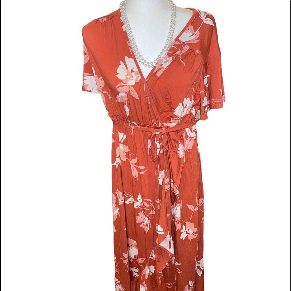 Maternity Isabel coral floral maxi dress v-neck angel sleeves‎ size Large NWT